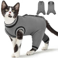 Soft Cat Recovery Suit, Elastic Cat Onesie after Surgery, Rear Leg and Abdomen Wound Protection, Cat Cone Collar Alternative, Gray, S