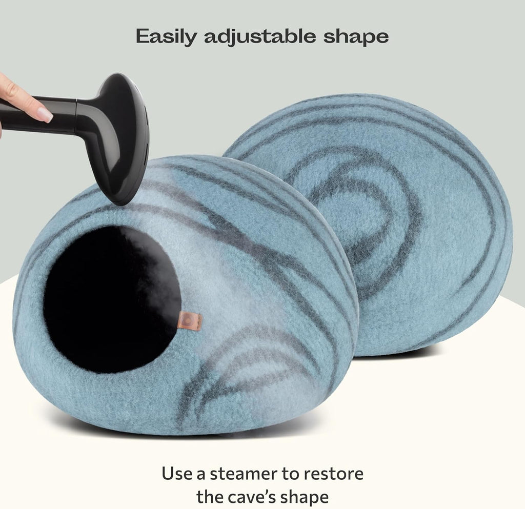 Cat Cave – Premium Felt Cat Bed Enclosure for Indoor Cats, Handmade Merino Wool (Aquamarine, Medium)