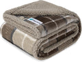 Extra Large Waterproof Dog Blanket - Reversible Sherpa Fleece, Pee Proof Furniture Protector for Couch, Bed & Kennel - Soft, Washable Plaid Taupe Throw for Pets 80x60