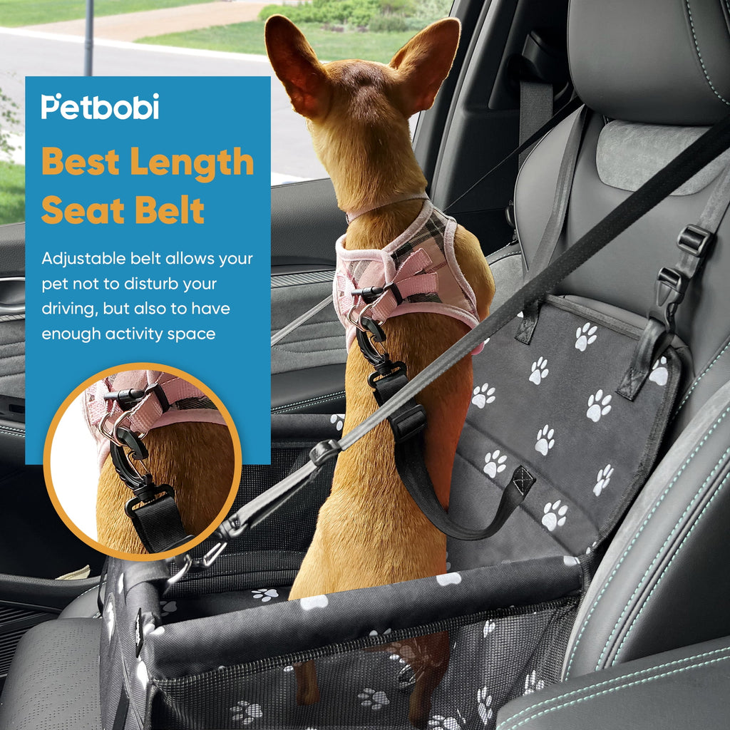 Dog Car Booster Seat Travel Carrier for Dog Cat Portable Travel Bag with Seat Belt Safety Stable for Travel Pet Car Seat with Clip on Leash and Storage Package
