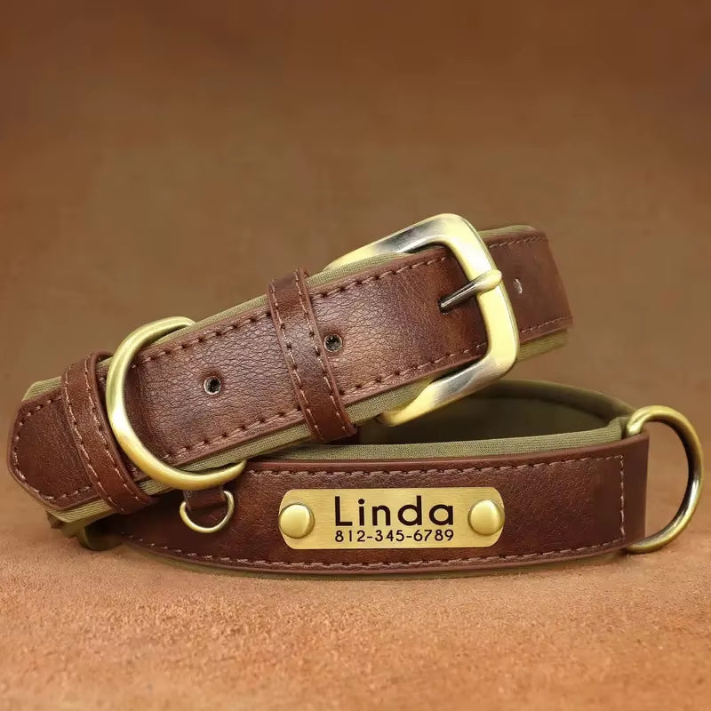 Factory Direct Sales Retro Leather Dog Leash with Breathable Dog Collar Contrast Color Solid Pattern Space Cotton Pet Lettering
