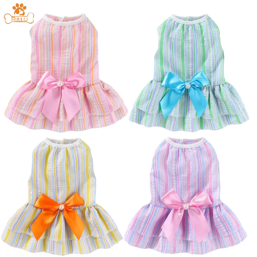 4 Pack Dog Dresses for Small Dogs Girl, Cute Summer Puppy Clothes, Pet Dog Princess Dress with Sweet Bowknot, Doggie Outfits for Yorkie Chihuahua Cat Small Pets XS