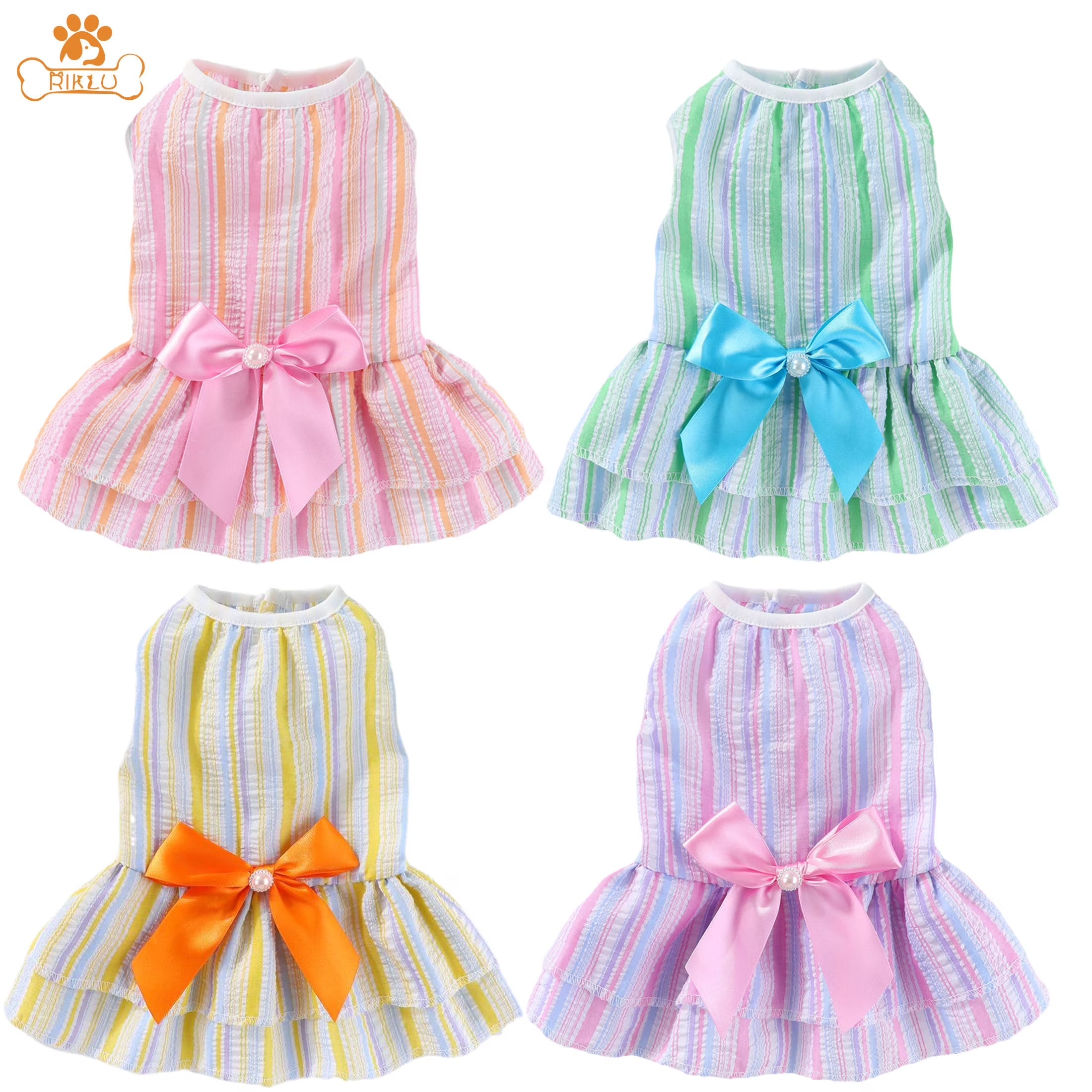 4 Pack Dog Dresses for Small Dogs Girl, Cute Summer Puppy Clothes, Pet Dog Princess Dress with Sweet Bowknot, Doggie Outfits for Yorkie Chihuahua Cat Small Pets XS