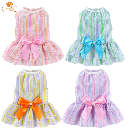 4 Pack Dog Dresses for Small Dogs Girl, Cute Summer Puppy Clothes, Pet Dog Princess Dress with Sweet Bowknot, Doggie Outfits for Yorkie Chihuahua Cat Small Pets XS