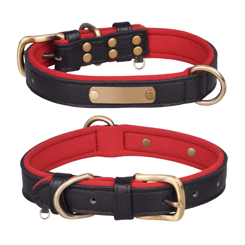Factory Direct Sales Retro Leather Dog Leash with Breathable Dog Collar Contrast Color Solid Pattern Space Cotton Pet Lettering
