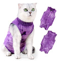 Cat Recovery Suit, Tie-Dye Post-Surgery Pet Clothing, Soft Stretch Fabric Cat Surgery Shirt with Back Button Closure, Prevents Licking and Biting after Spay/Neuter,Purple,L