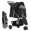 3 Wheels Pet Stroller, Dog and Cat Strollers, with Storage Basket and Cup Holder, Lightweight Travel Carrier, Breathable Mesh, Waterproof and Foldable for Small Pets Outdoor Walk, Black
