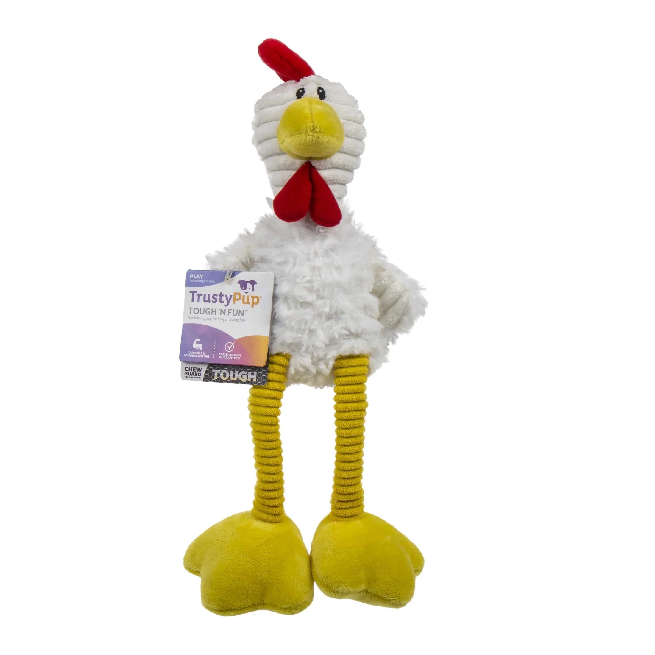 Tall Toes Plush Squeaky Chicken Dog Toy with Chew Guard Technology, White, Large