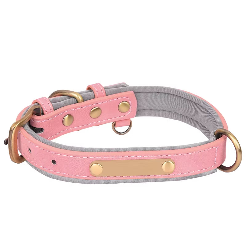 Factory Direct Sales Retro Leather Dog Leash with Breathable Dog Collar Contrast Color Solid Pattern Space Cotton Pet Lettering