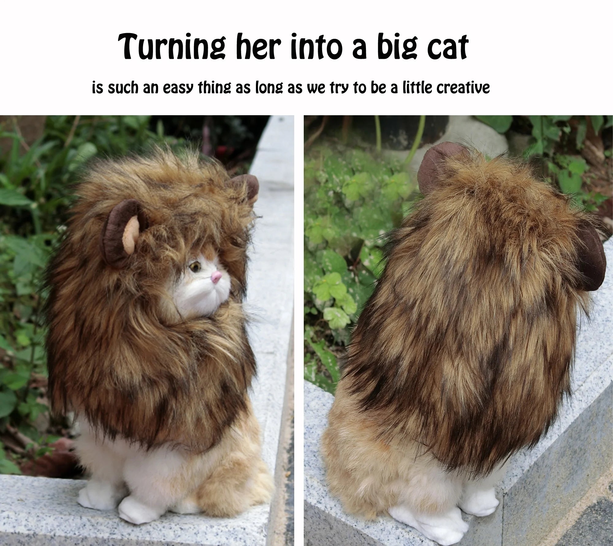 Lion Mane Wig for Cats, Funny Pet Cat Costumes for Halloween Christmas, Furry Pet Clothing Accessories (Size M, Melange Brown)