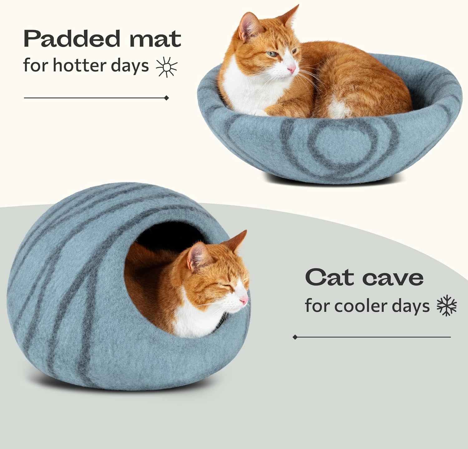 Cat Cave – Premium Felt Cat Bed Enclosure for Indoor Cats, Handmade Merino Wool (Aquamarine, Medium)