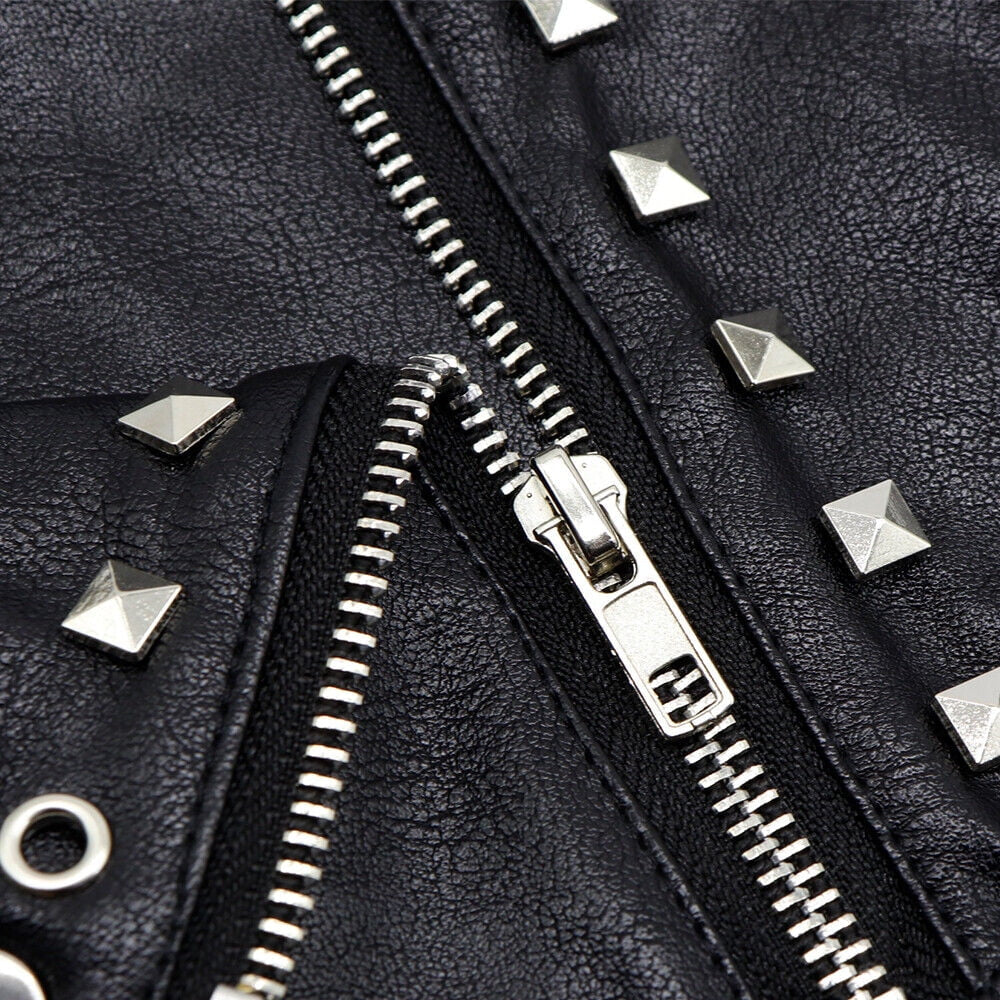 Fashion Small Cat Dog Jacket Black PU Leather Motorcycle Coat Outfit Clothes with Studs