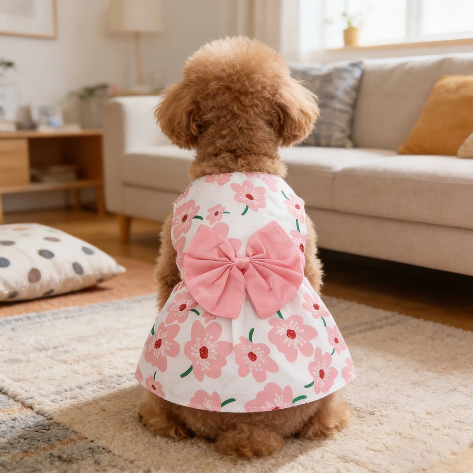 Cute Floral Dog Dress Summer Pet Skirt, Lightweight Breathable Vest Style Pet Dress, Non-Restrictive Comfortable Summer Pet Clothes for Small Medium Dogs & Cats Indoor & Outdoor Wear(Pink,Xxl)