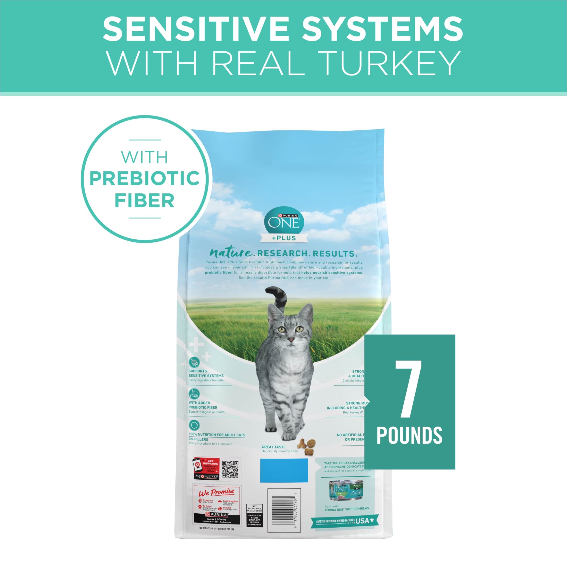 Sensitive Stomach, Sensitive Skin, Natural Dry Cat Food, +Plus Sensitive Skin and Stomach Formula, 7 Lb. Bag