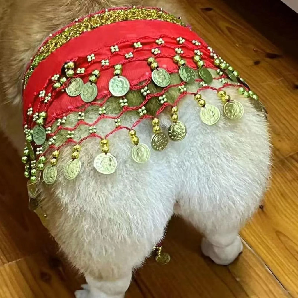 Dog Belly Dancer Skirt, Bling Belly Dance Hip Scarf for Corgis Dog Waist Wrap with Sequins Adjustable Puppy Pet Dancing Dress Costumes for Halloween Parties Celebration Performance (Pink)-Dh