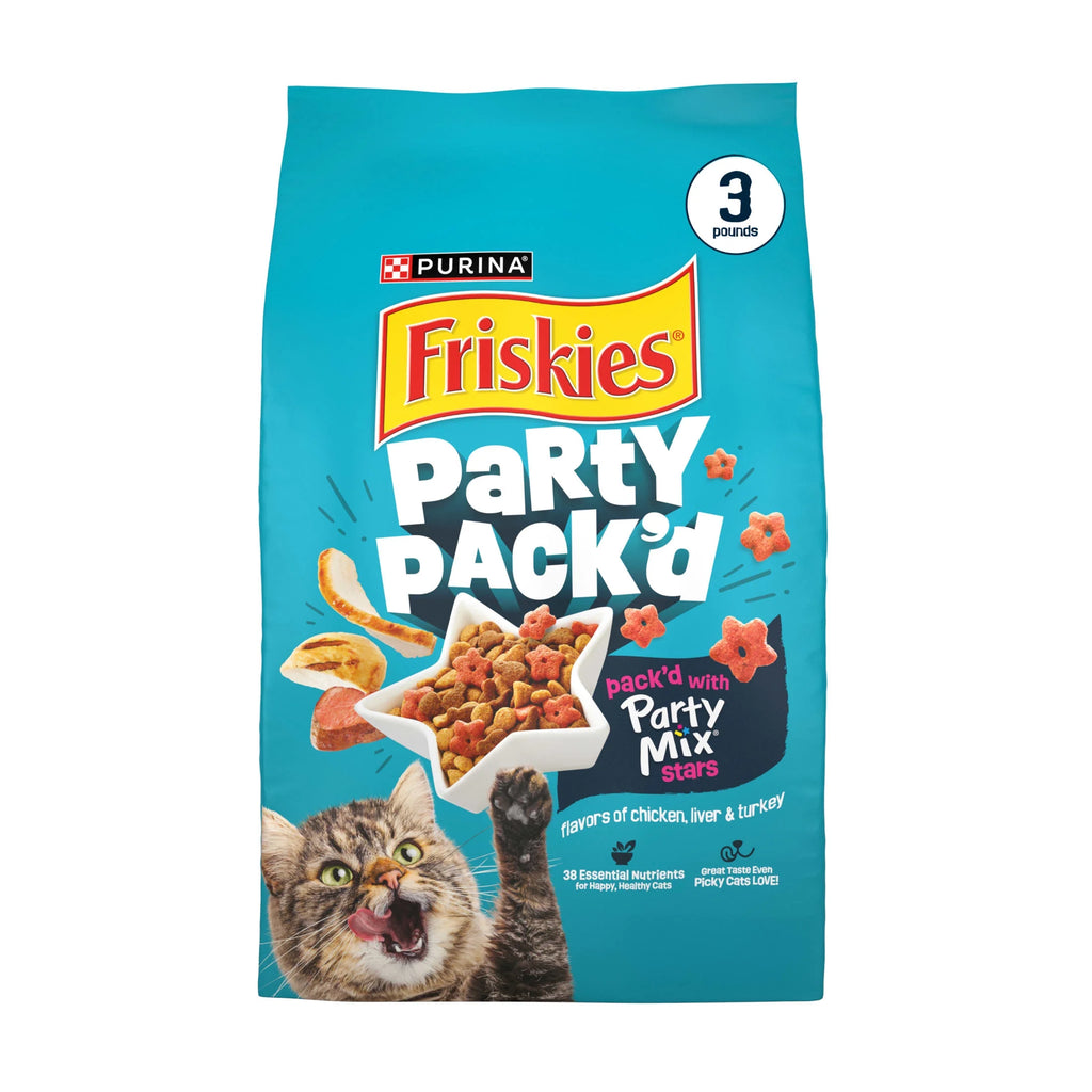 Purina  Party Pack’D with Flavors of Chicken, Liver and Turkey Crunchy Dry Cat Food, 3 Lb.