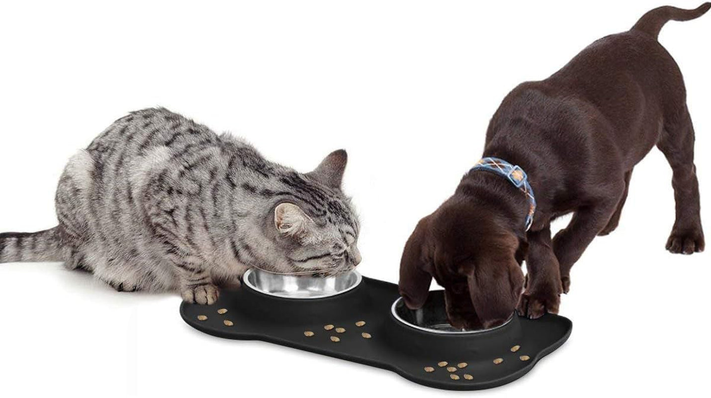 Dog Food Bowls Stainless Steel & Water Dish with No-Spill and Non-Skid, Feeder Bowls with Dog Food Dish for Small Medium Large Size,Dogs,Cats,Puppy Pets, Black, 12Oz
