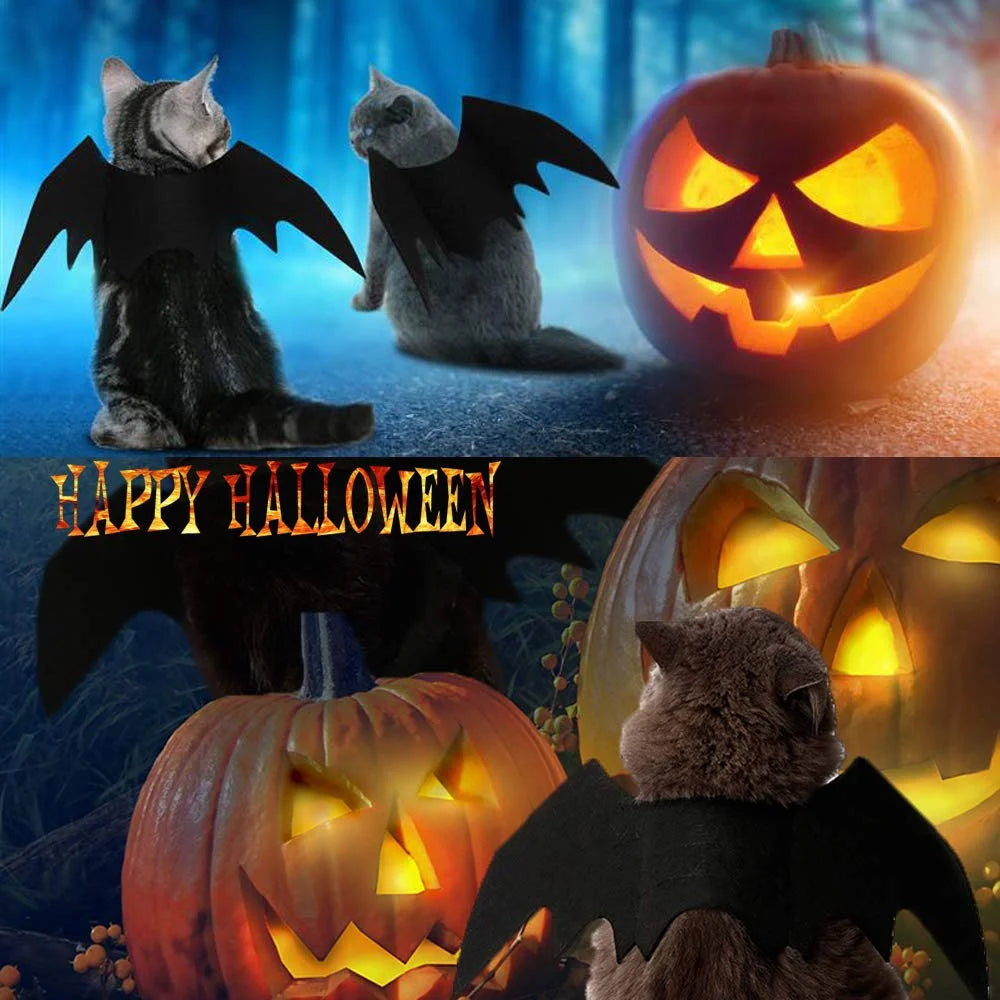 Adjustable Pet Costume Collar - Bat-Themed Dress up Accessories for Cats & Dogs, Halloween Party Decoration