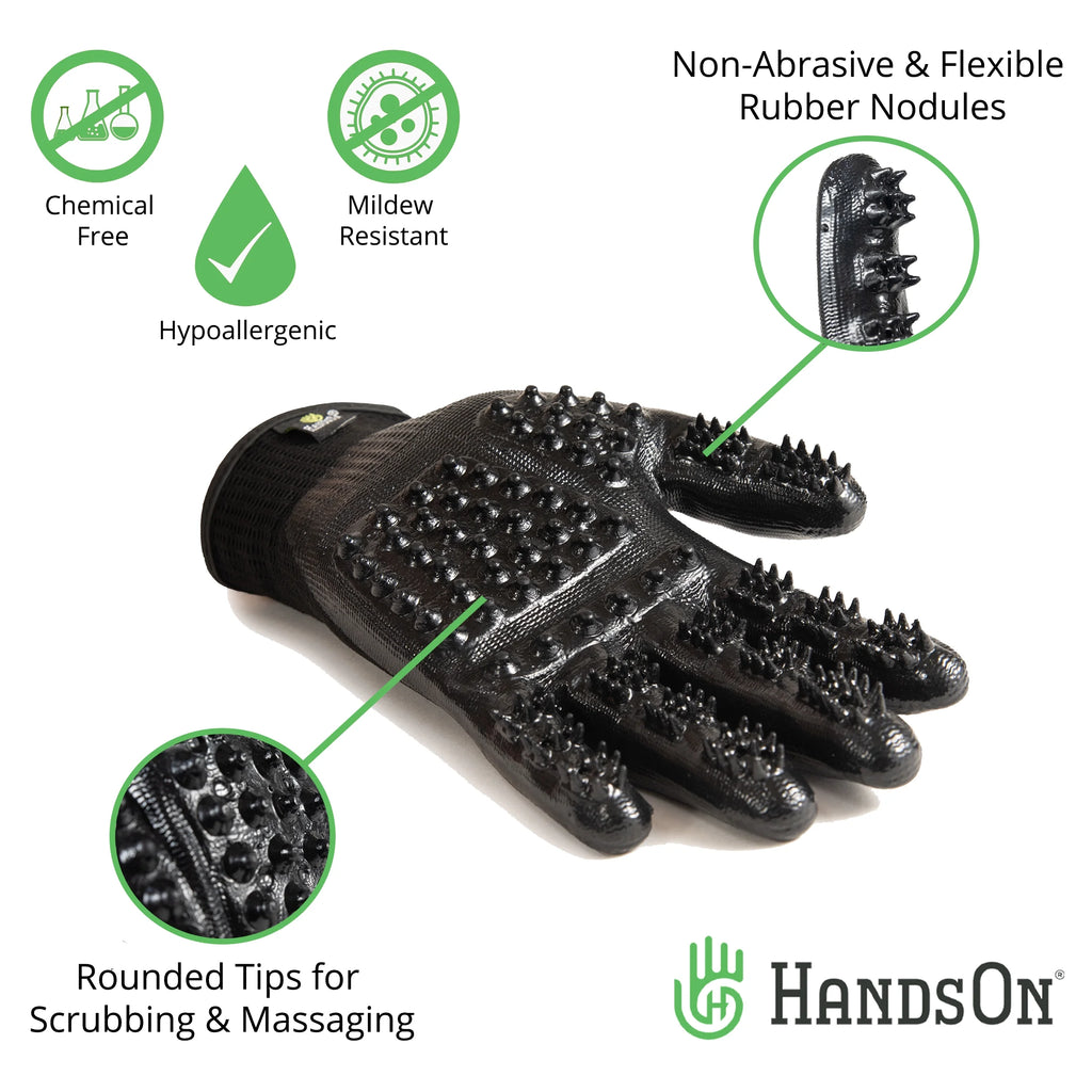 Pet Grooming Gloves - Shedding, Bathing, & Daily Grooming Gloves - Gentle Brush for Cats, Dogs, and Horses, Black Large