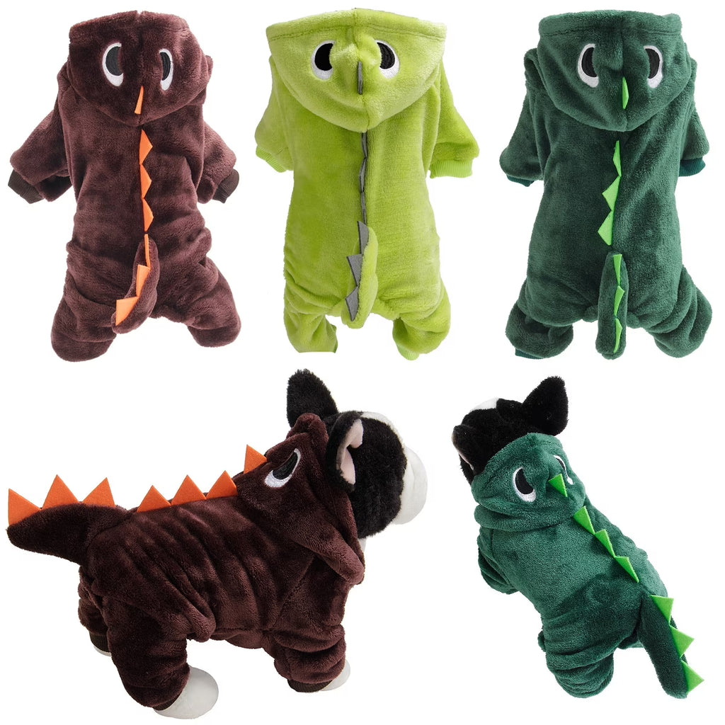 Halloween Costume for Pet Dog Cat Dinosaur Plush Hoodies Animal Fleece Warm Outfits Clothes for Small Medium Dogs Cats Halloween Cosplay Apparel Accessories
