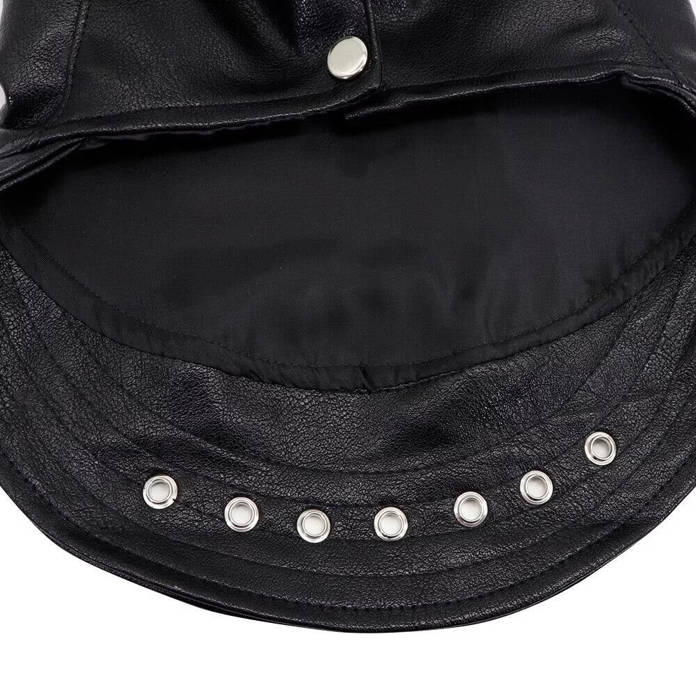Fashion Small Cat Dog Jacket Black PU Leather Motorcycle Coat Outfit Clothes with Studs