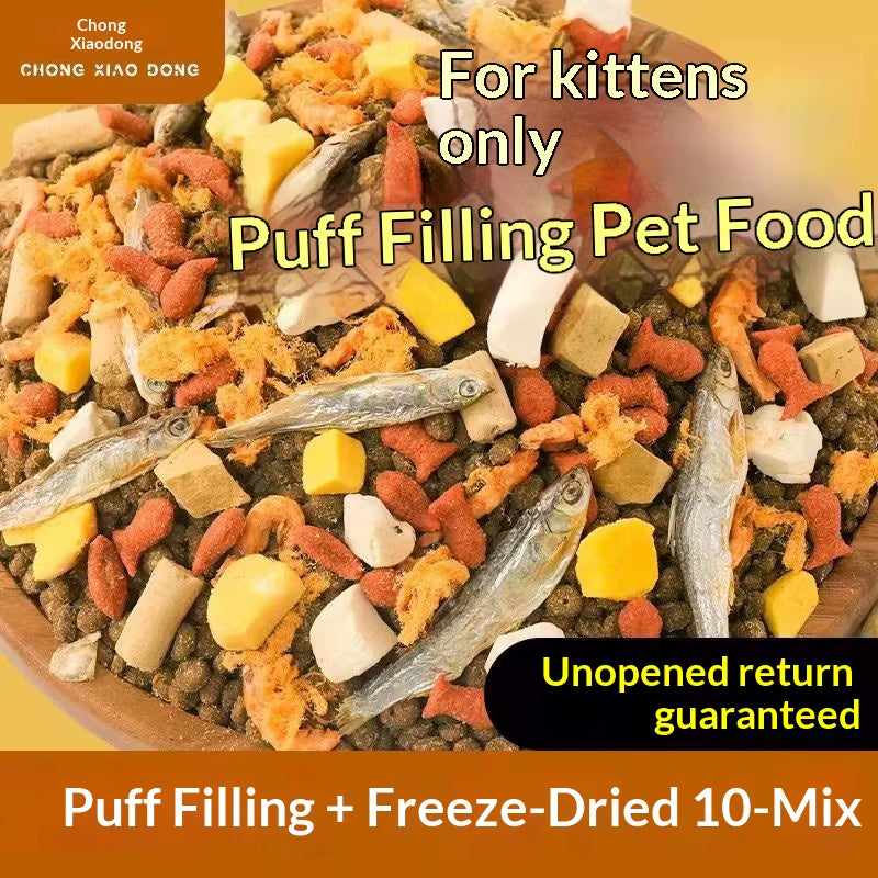 Premium Cat Food Supplement: Puffed Grain, Goat Milk Powder & Dried Small Fish - Available in 5/10/20 lb Sample Packs for Wholesale Nutrition