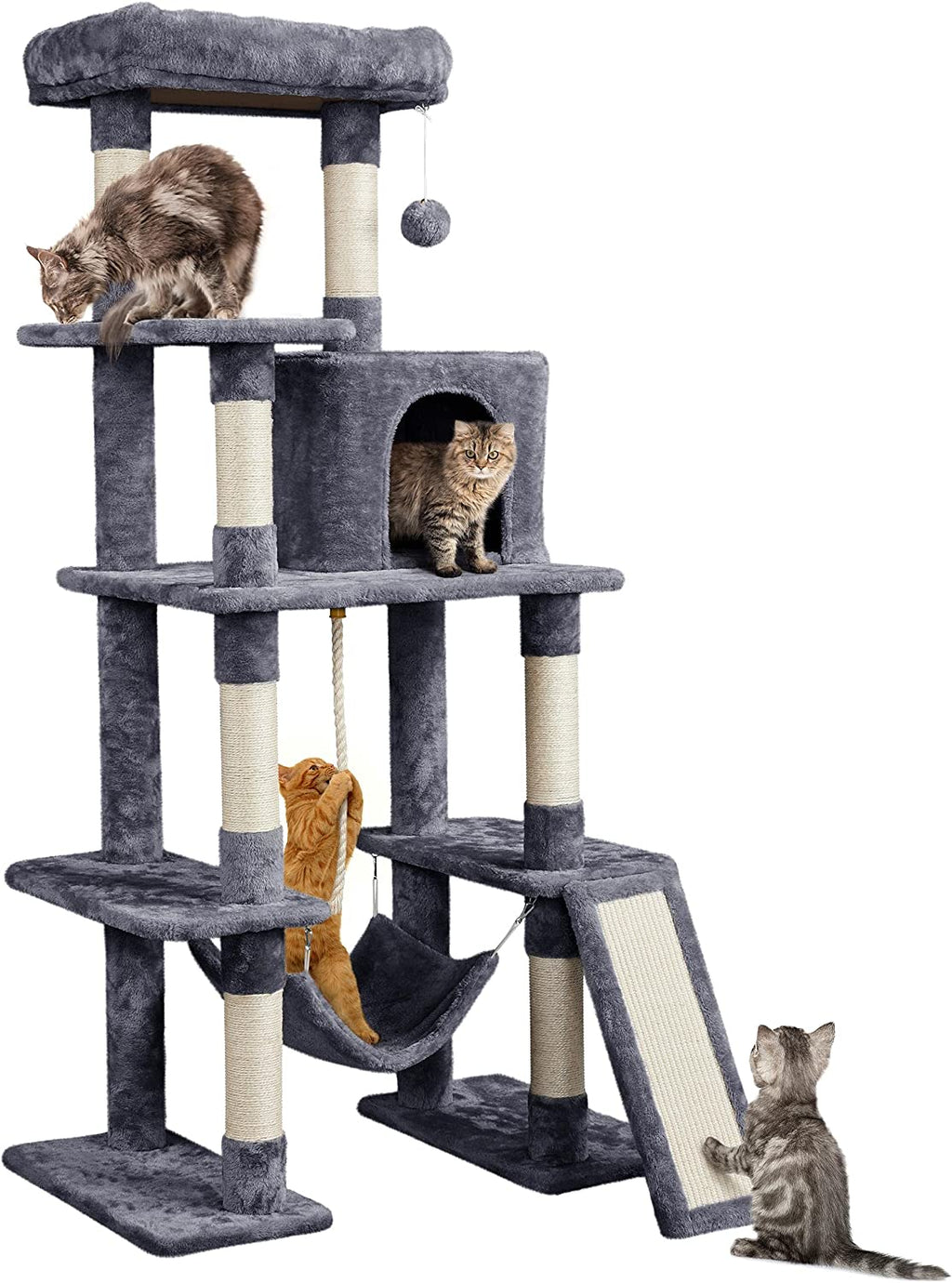 Ultimate 63-Inch Cat Tree for Heavy Cats - Plush Condo, Hammock, Sisal Scratching Posts, Multi-Pet Friendly, Easy Assembly, Stable Base