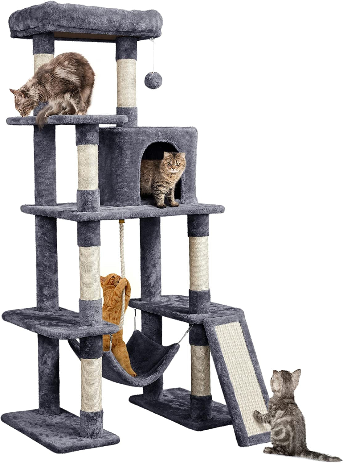 Ultimate 63-Inch Cat Tree for Heavy Cats - Plush Condo, Hammock, Sisal Scratching Posts, Multi-Pet Friendly, Easy Assembly, Stable Base