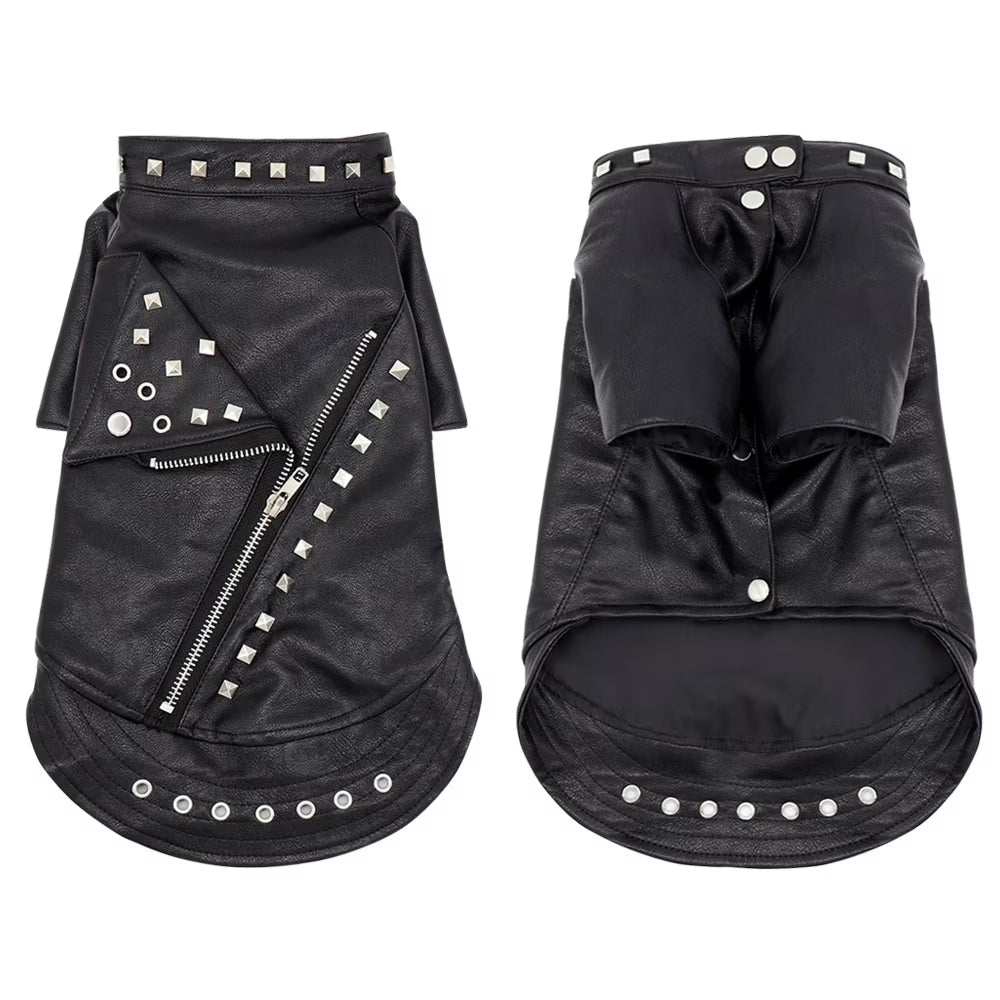 Fashion Small Cat Dog Jacket Black PU Leather Motorcycle Coat Outfit Clothes with Studs