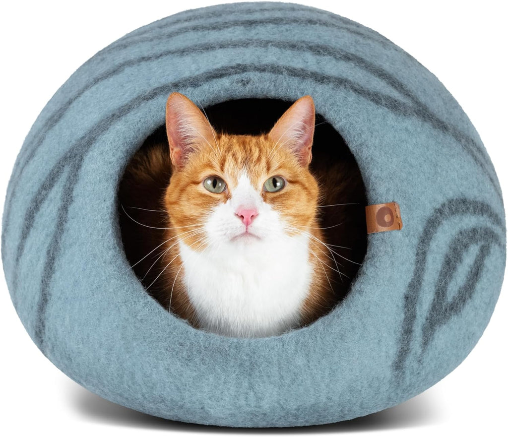 Cat Cave – Premium Felt Cat Bed Enclosure for Indoor Cats, Handmade Merino Wool (Aquamarine, Medium)