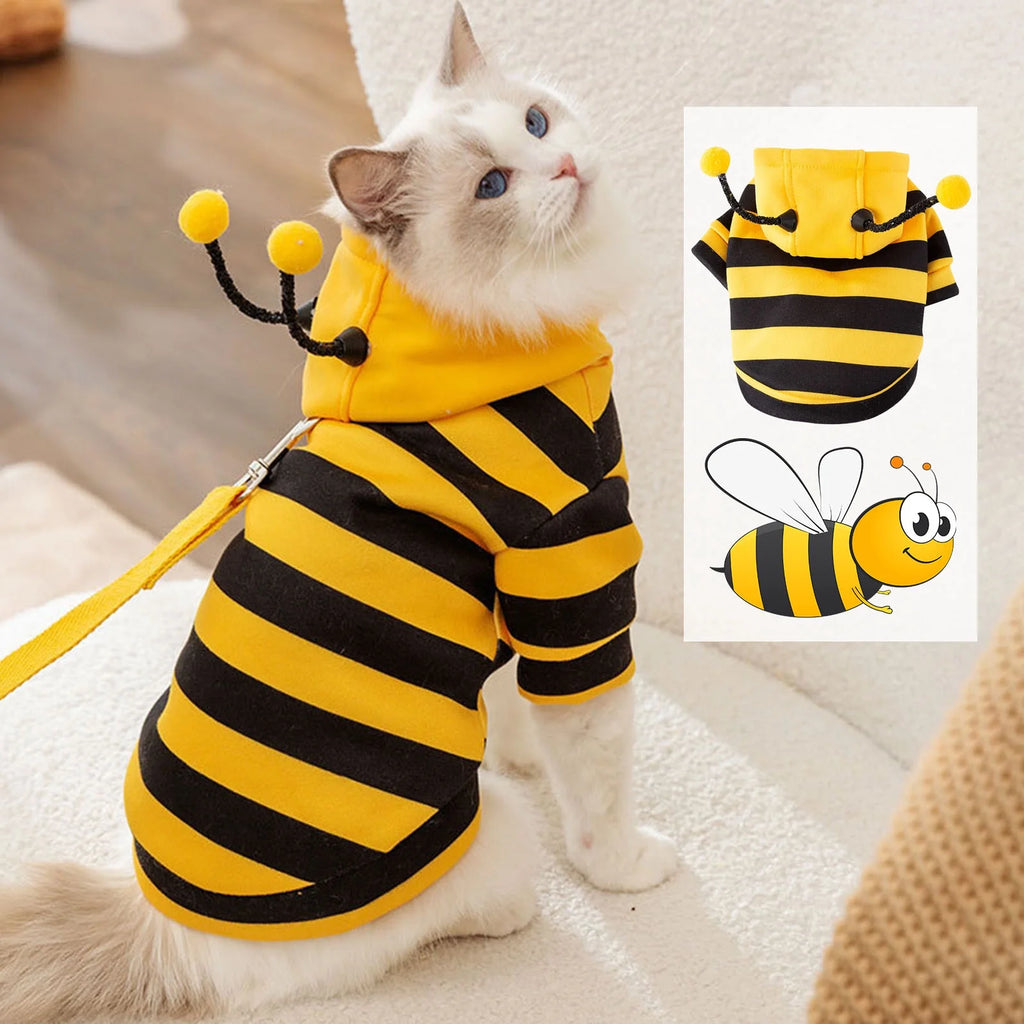 Pet Bee Costume Hood Dog Halloween Clothes Winter Warm Pet Hoodies Cat Holiday Cosplay Outfit for Small Medium Dogs Cats (Yellow,L)