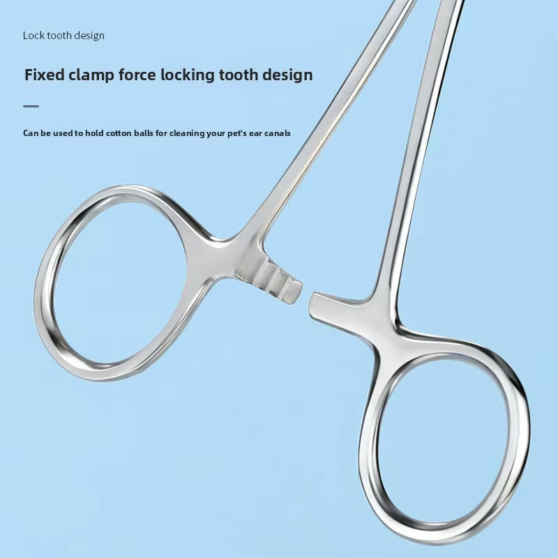 Premium Stainless Steel Ear Plucking Forceps for Dogs & Cats - Straight & Bent Nozzles for Easy Ear Cleaning - Essential Hemostatic Grooming Tool