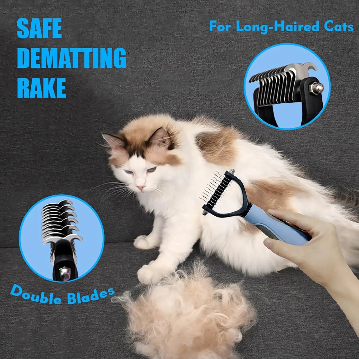 Pet Grooming Brush Kit, 5 Pcs Cat Grooming Supplies for Shedding & Matted Fur, Blue