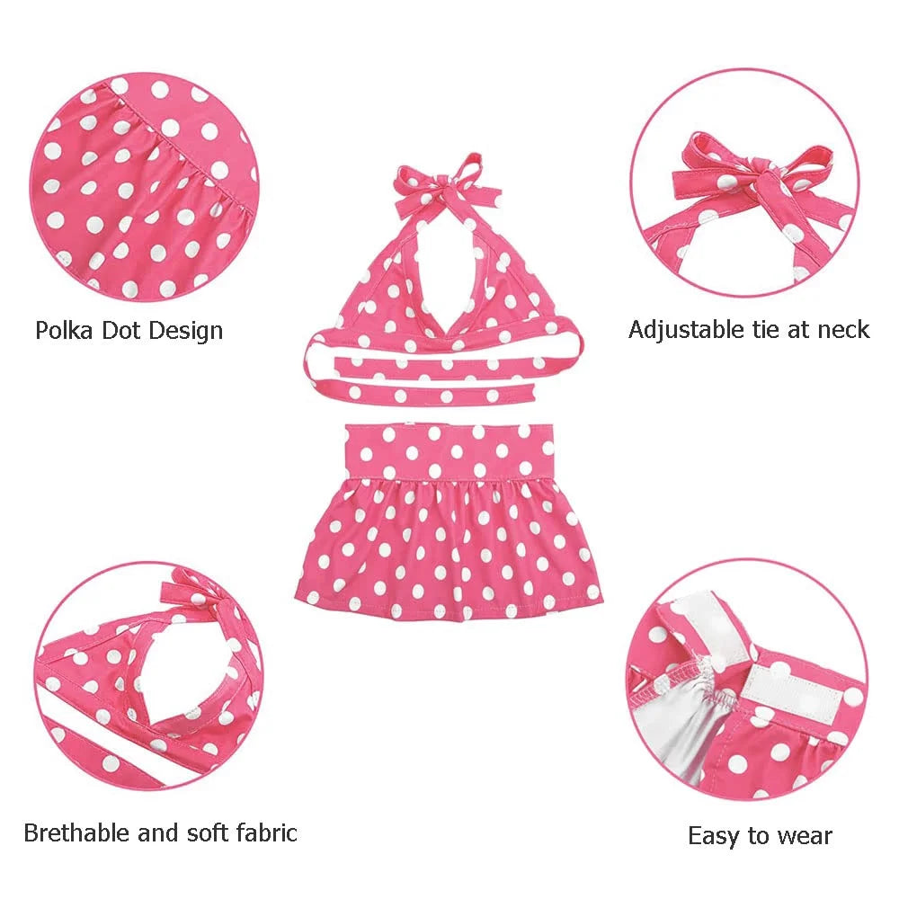 Dog Bikini Swimsuit Summer Puppy Bathing Dress Beach Clothes Cat Costume for Puppy Dog Cat (M, Pink Polka Dots)