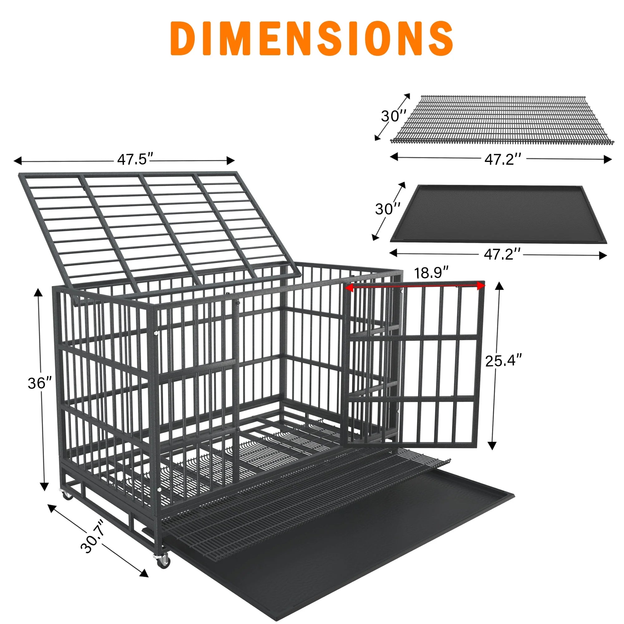 48/38 Inch Heavy Duty Indestructible Dog Crate Cage Kennel for Large Dogs, High Anxiety Dog Crate with Removable Crate Trays, Wheels and Double Door, Extra Large XL XXL Escape Proof Dog Crate