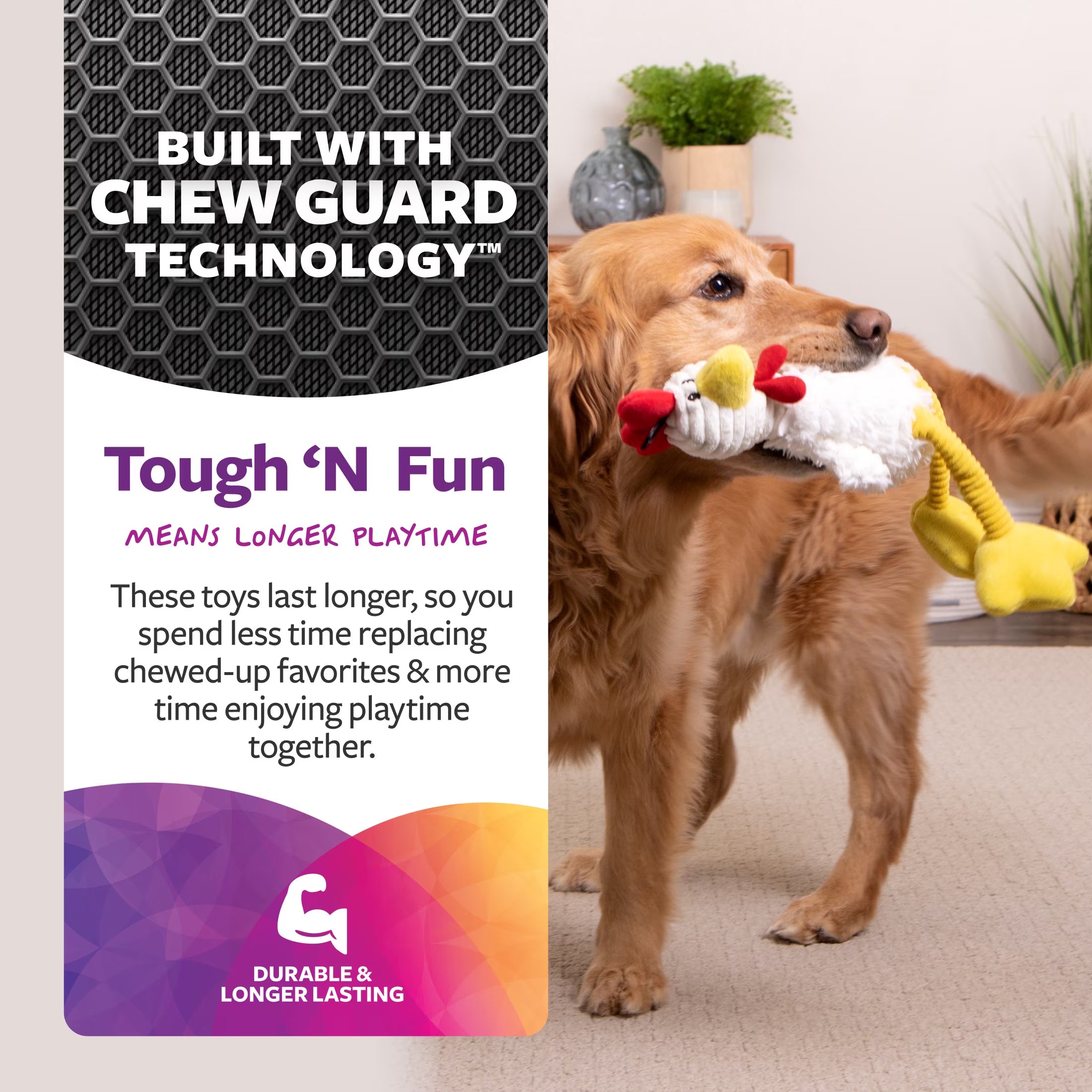 Tall Toes Plush Squeaky Chicken Dog Toy with Chew Guard Technology, White, Large
