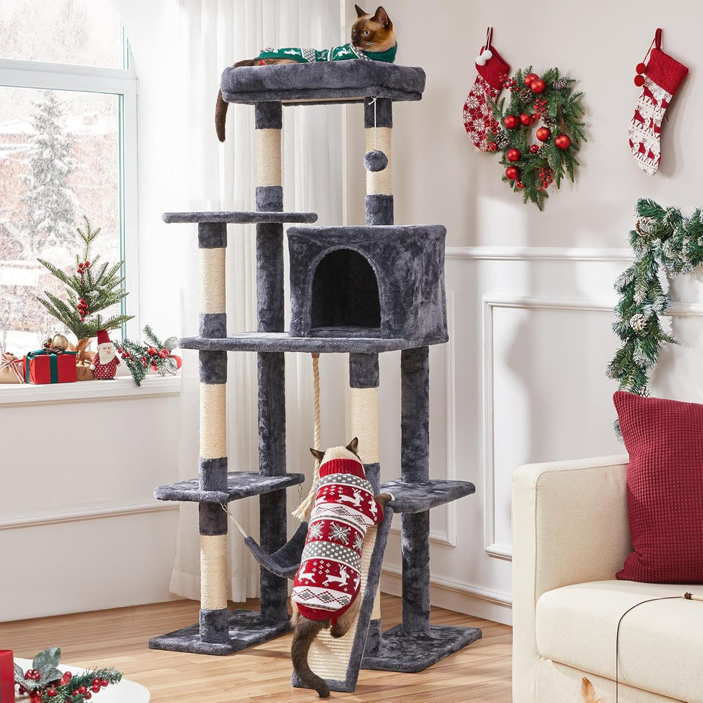 Ultimate 63-Inch Cat Tree for Heavy Cats - Plush Condo, Hammock, Sisal Scratching Posts, Multi-Pet Friendly, Easy Assembly, Stable Base