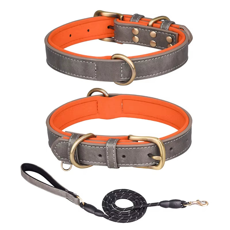 Factory Direct Sales Retro Leather Dog Leash with Breathable Dog Collar Contrast Color Solid Pattern Space Cotton Pet Lettering