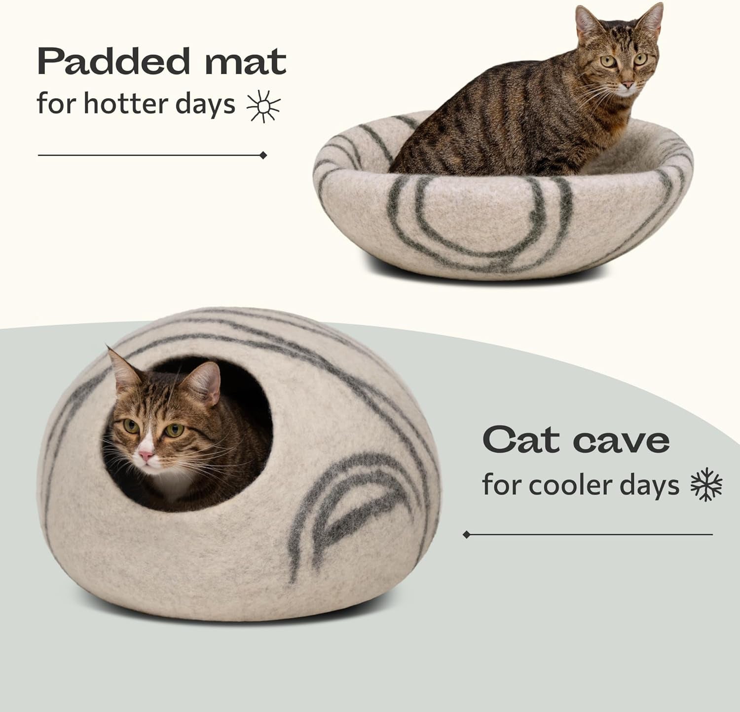 Cat Cave – Premium Felt Cat Bed Enclosure for Indoor Cats, Handmade Merino Wool (Light Gray, Medium)