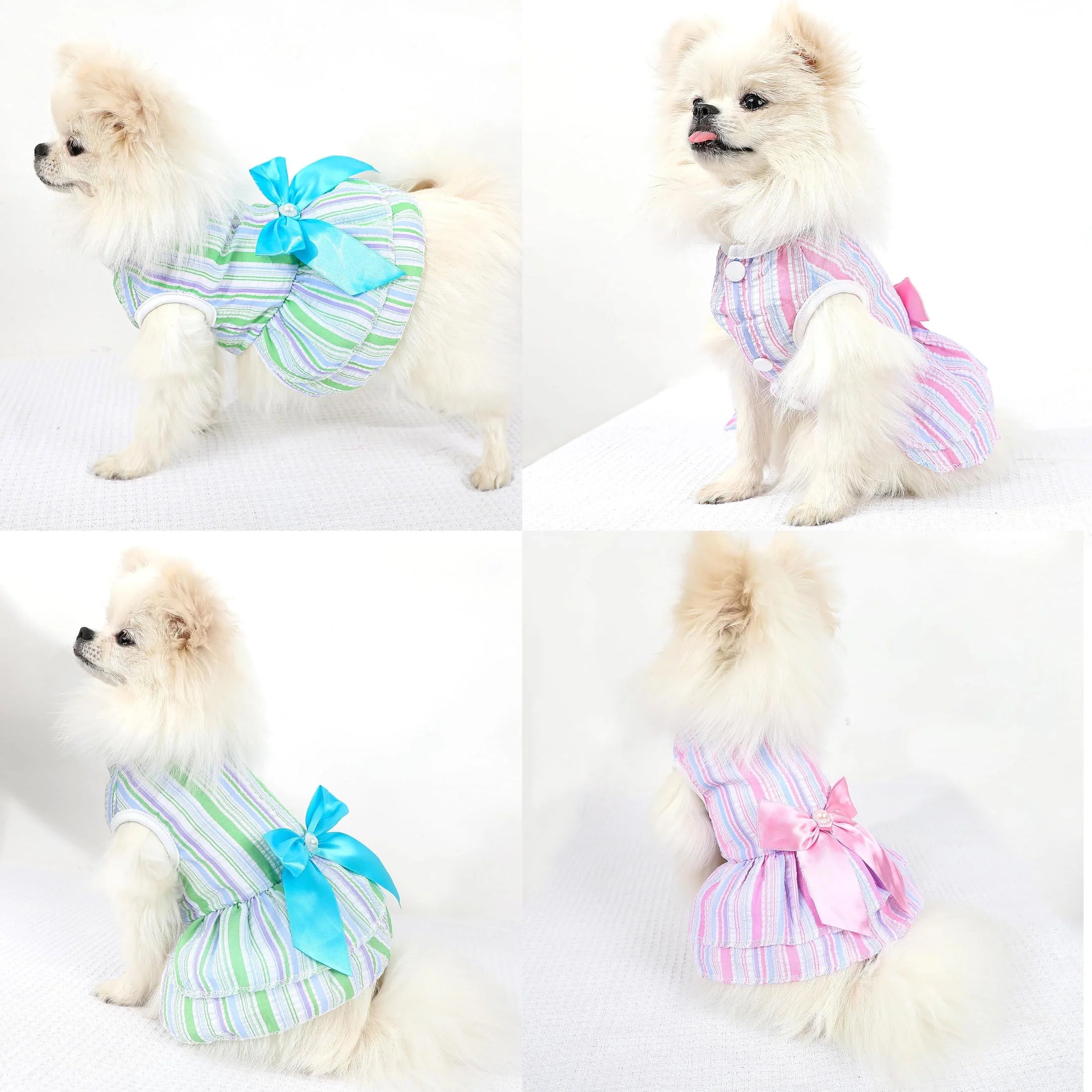 4 Pack Dog Dresses for Small Dogs Girl, Cute Summer Puppy Clothes, Pet Dog Princess Dress with Sweet Bowknot, Doggie Outfits for Yorkie Chihuahua Cat Small Pets XS