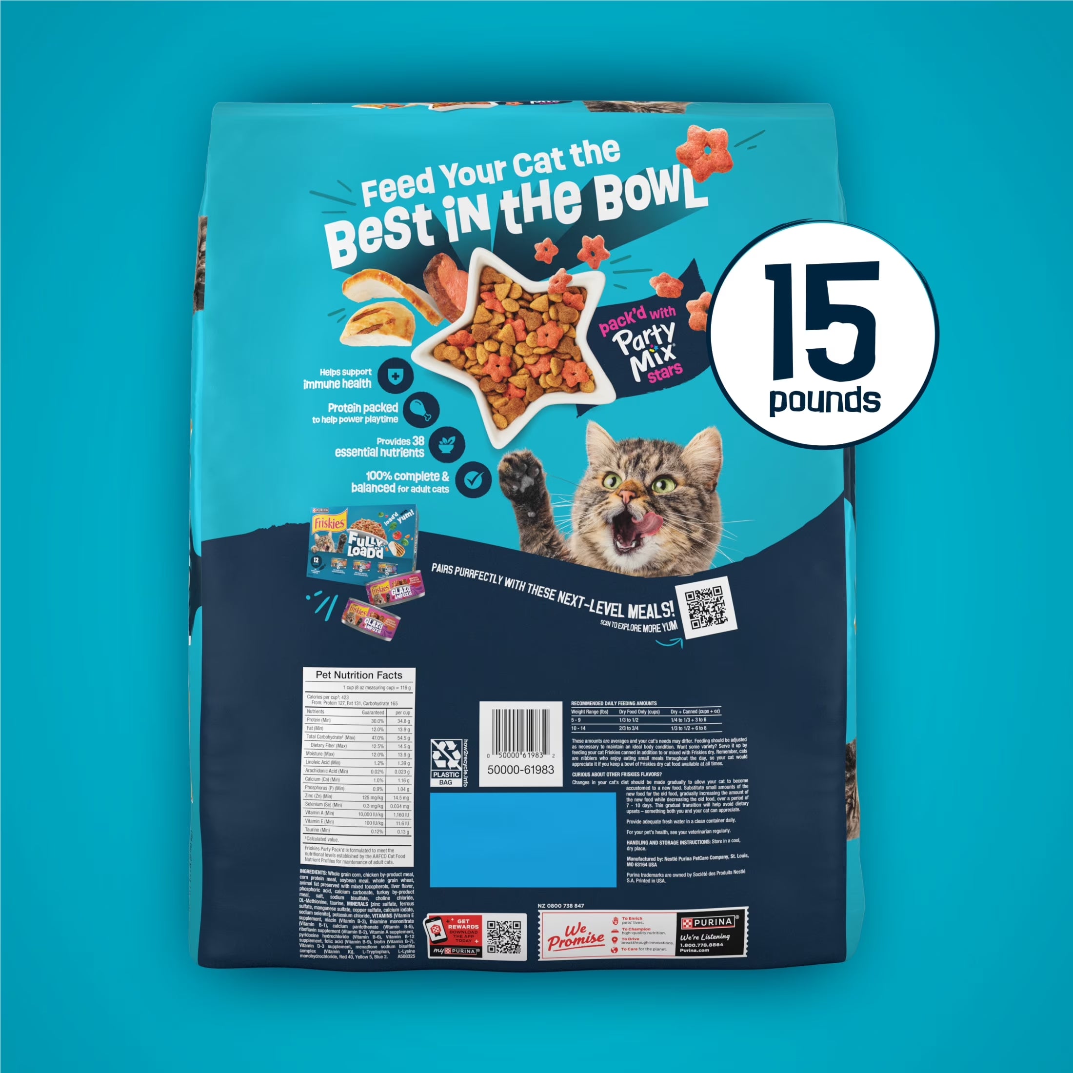 Purina  Party Pack’D with Flavors of Chicken, Liver and Turkey Crunchy Dry Cat Food, 15 Lb.