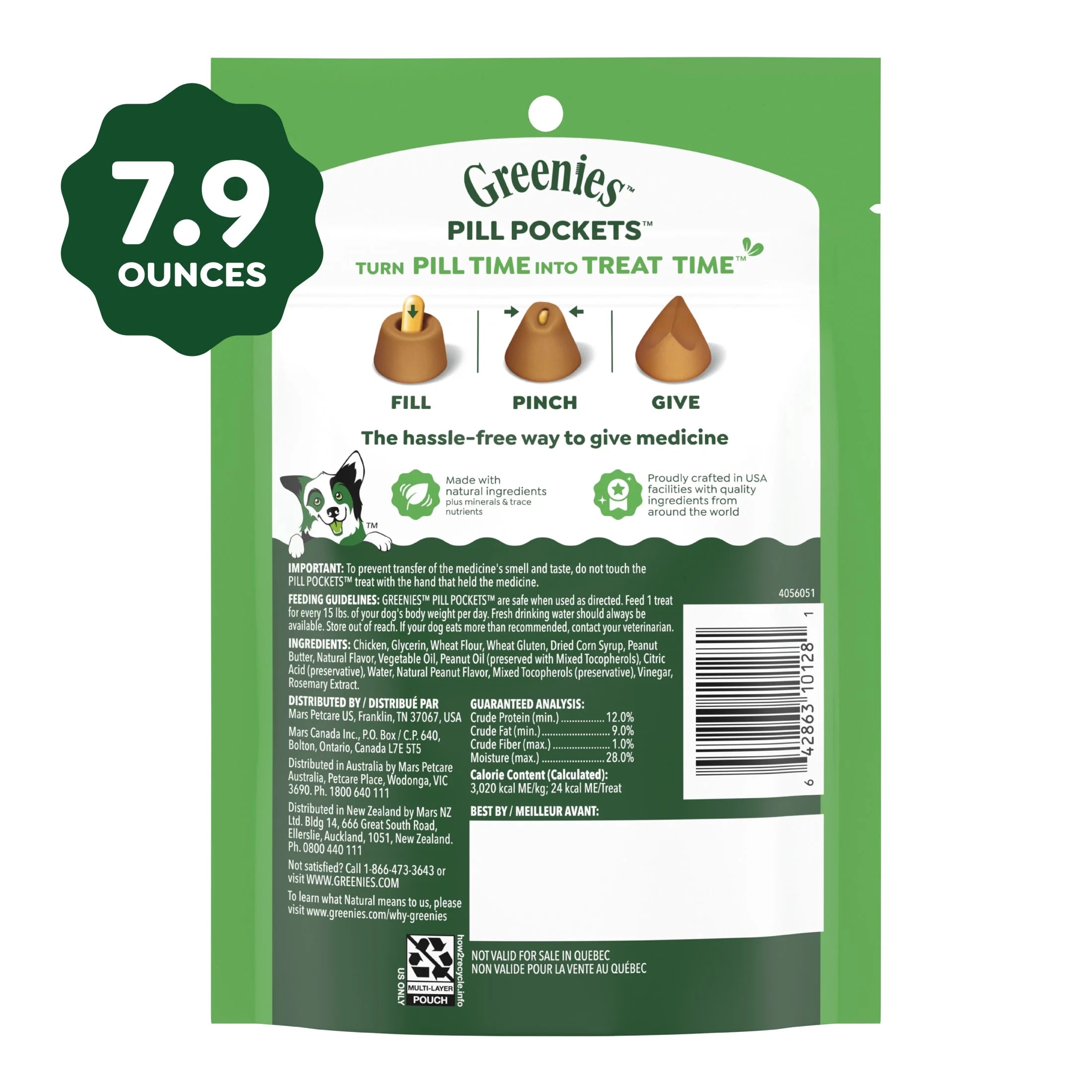 Pill Pockets Peanut Butter Flavor Dog Treats Large 7.9 Oz Pouch