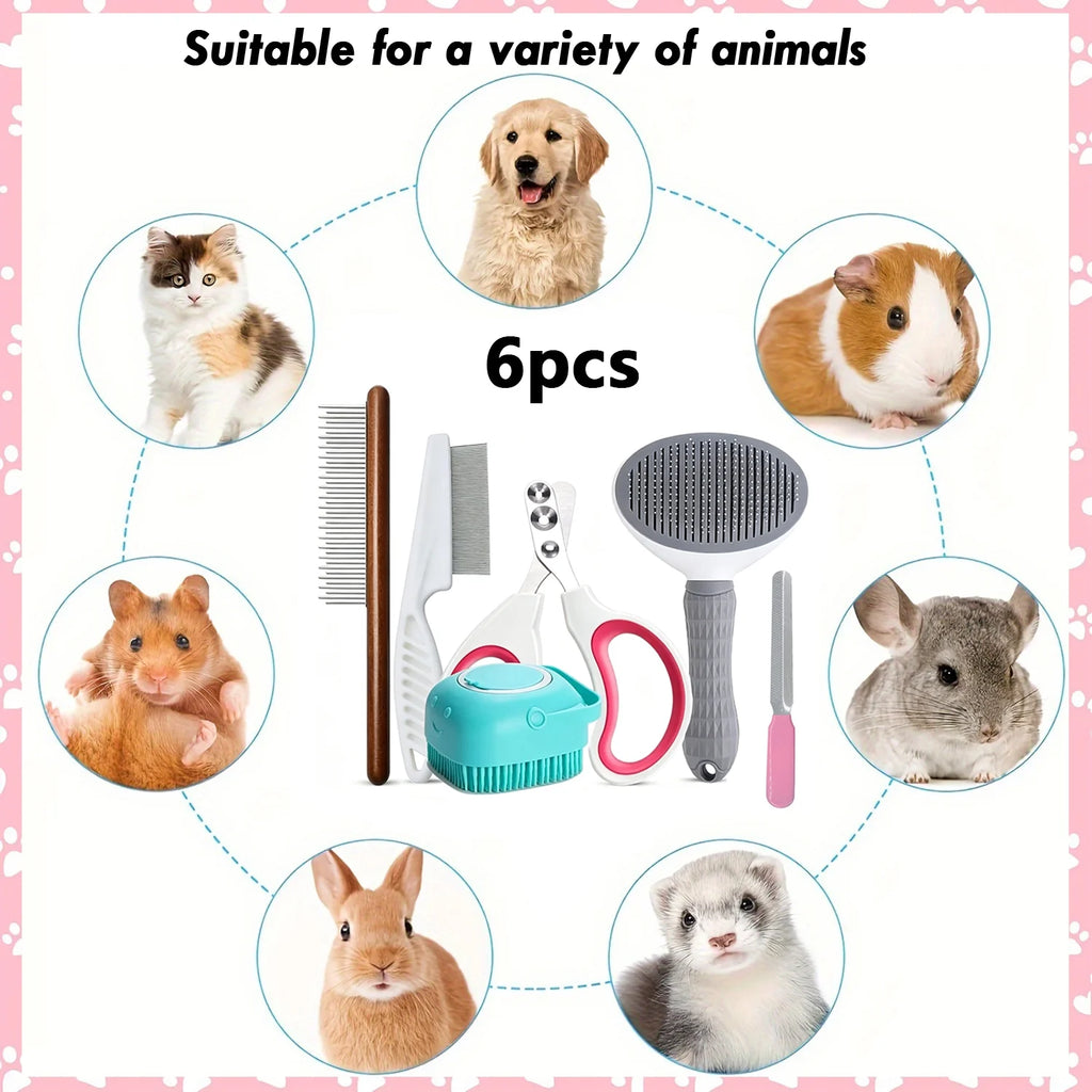 Cat Dog Brush Grooming Kits, Best Combo Brush for Dogs Cats, 6 Pcs