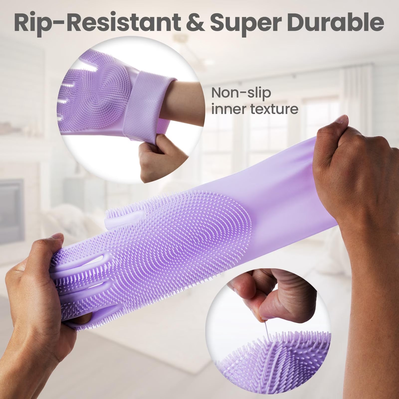 Dog Washing Gloves 1 Pair: Soft and Gentle Silicone Pet Grooming Gloves - Bathing Scrubber Brush Mitt Grooming Shedding Fur Removal Massage for Dogs/Cats/Horse, Purple