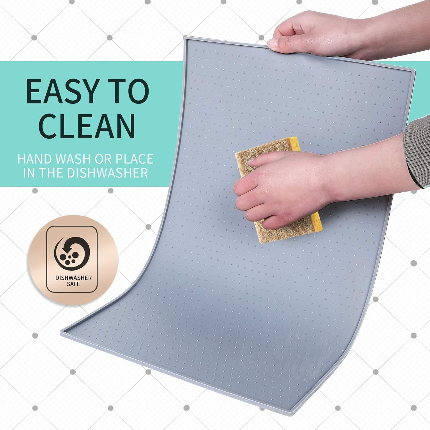 Silicone Dog Food Mat - Waterproof Dog Bowl Mats for Food and Water Bowls, Raised Edges Non-Slip Cat Food Mat, BPA Free Pet Mats for Dog Bowls (XXL, Mist)