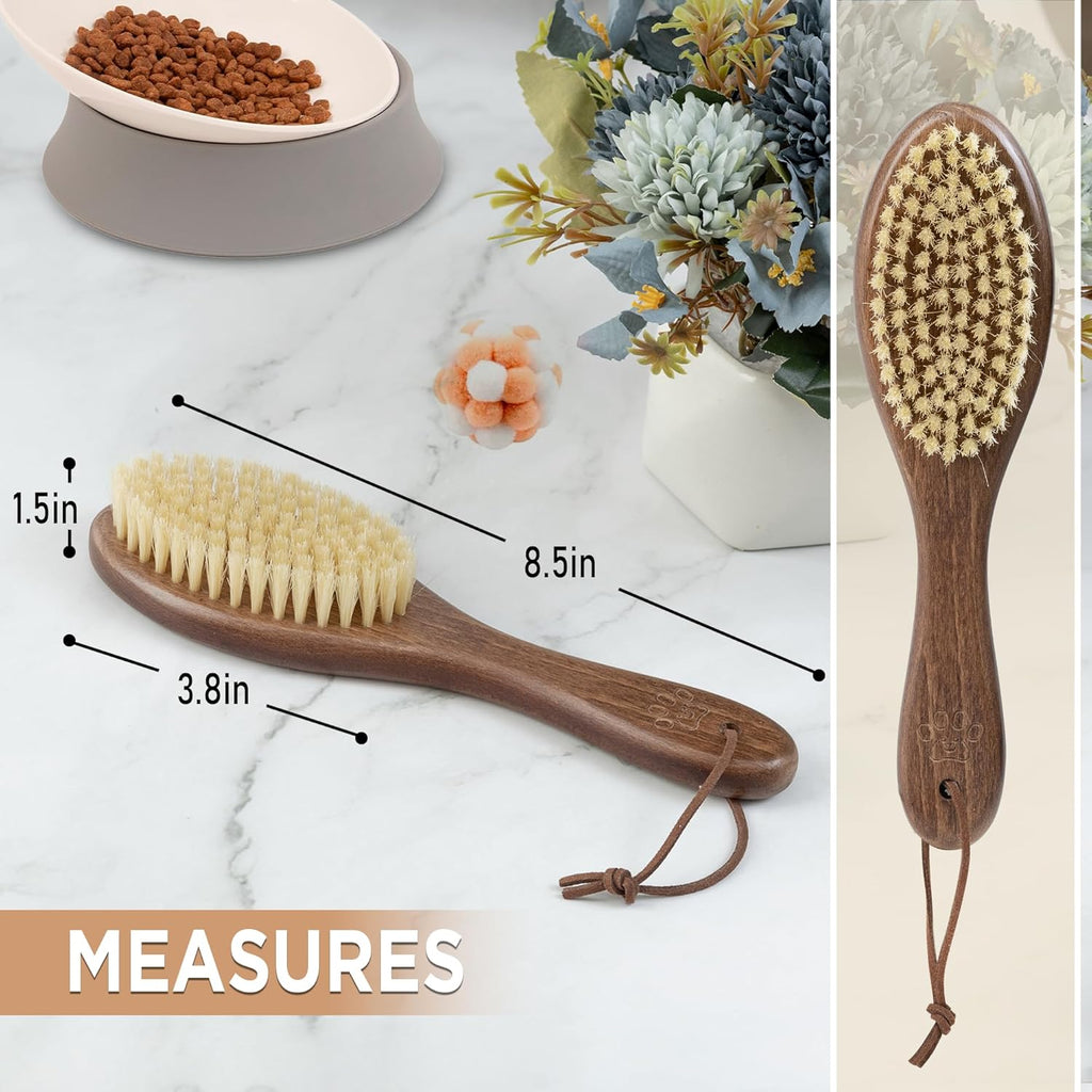 Natural White Boar Bristle Cat Brush with Wooden Handle, Gentle Grooming Tool for Sensitive Skin, Shiny Coat & Smooth Fur