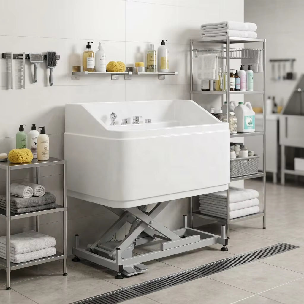 Elevate Your Grooming Experience: Leak-Proof Oversized Spa Basin Pet Bathing Tub with Foot Pedal Control for Small to Medium Pets