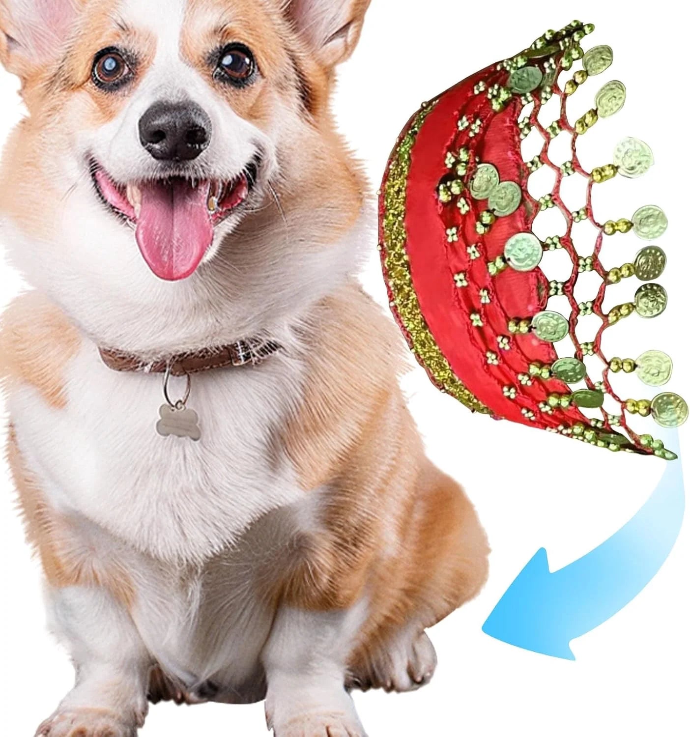Dog Belly Dancer Skirt, Bling Belly Dance Hip Scarf for Corgis Dog Waist Wrap with Sequins Adjustable Puppy Pet Dancing Dress Costumes for Halloween Parties Celebration Performance (Pink)-Dh