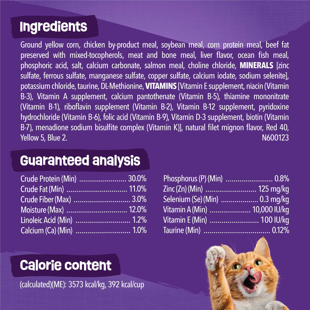 Purina Friskies Surfin and Turfin Favorites Dry Cat Food Flavors of Chicken, Whitefish, Salmon and Filet Mignon, 16 Lb Bag