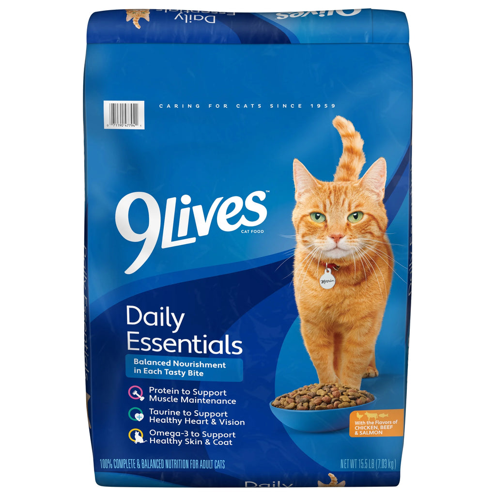 Daily Essentials Dry Cat Food for Adult Cats with Chicken, Beef & Salmon, 15.5 Lb. Bag